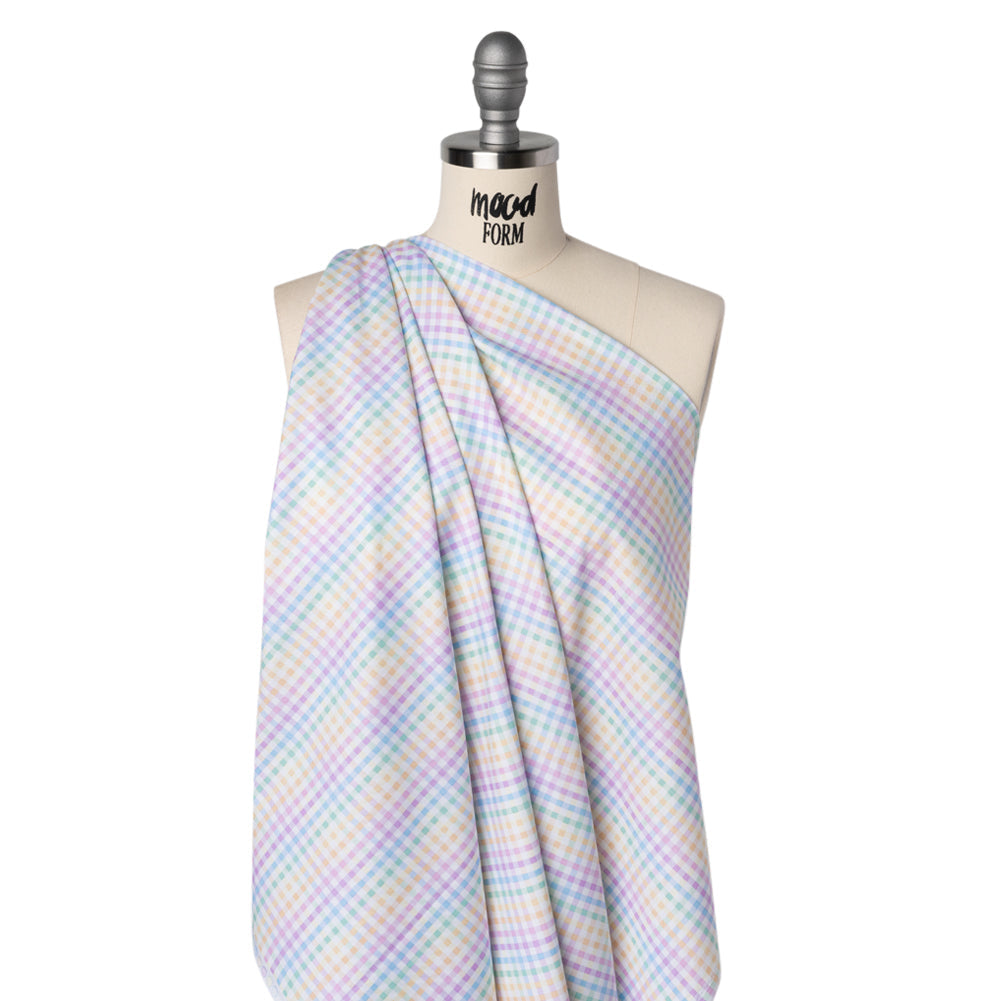 Printed Quilting Cotton by Ghazal Razavi for FIGO Studio - Pastel Rainbow and White Checks - Dovetail Collection