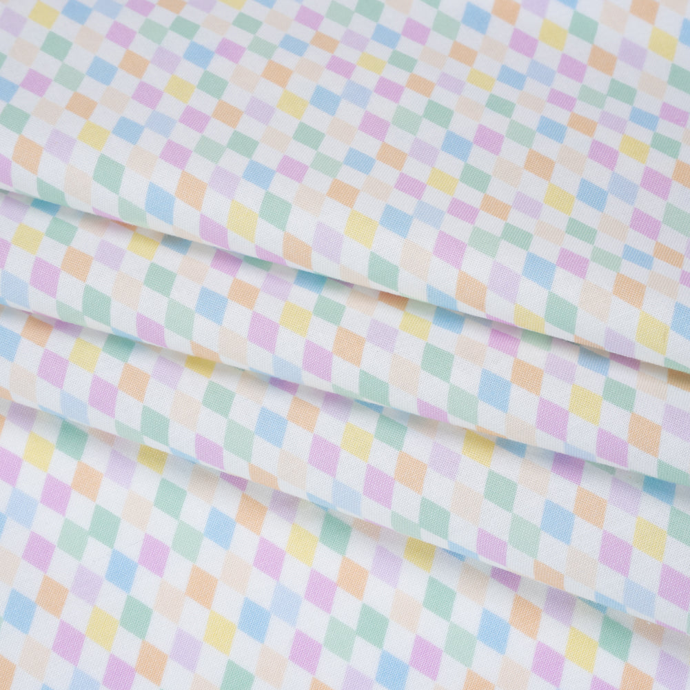 Printed Quilting Cotton by Ghazal Razavi for FIGO Studio - Pastel Rainbow and White Diamonds - Dovetail Collection