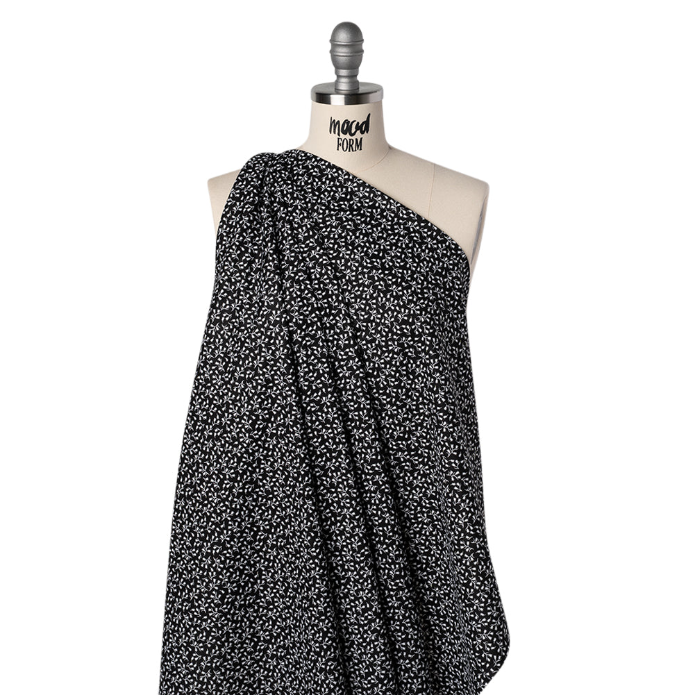 Printed Quilting Cotton by Patrick Lose for Northcott - White on Black Baby's Breath Floral - Basically Black & White Collection