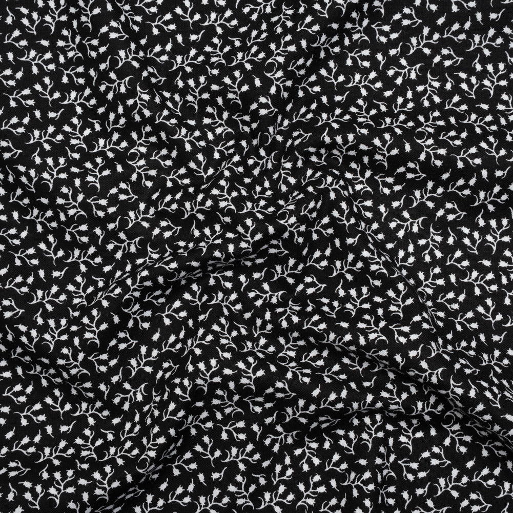 Printed Quilting Cotton by Patrick Lose for Northcott - White on Black Baby's Breath Floral - Basically Black & White Collection