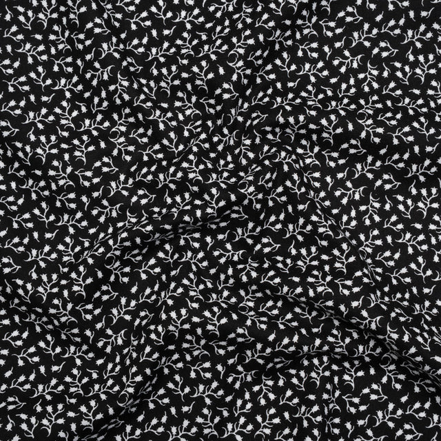 Printed Quilting Cotton by Patrick Lose for Northcott - White on Black Baby's Breath Floral - Basically Black & White Collection