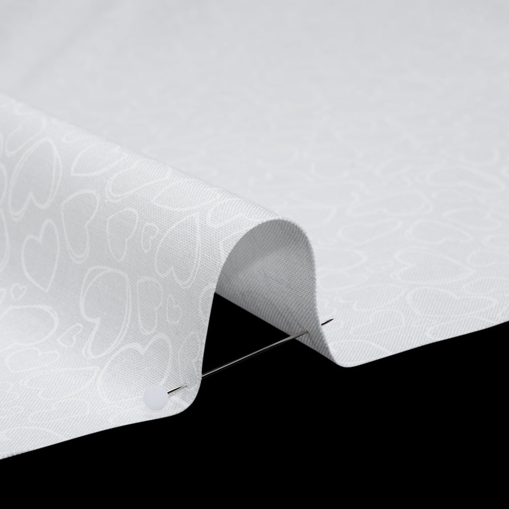 Printed Quilting Cotton by Patrick Lose for Northcott - White on White Doodle Hearts - Basically Black & White Collection