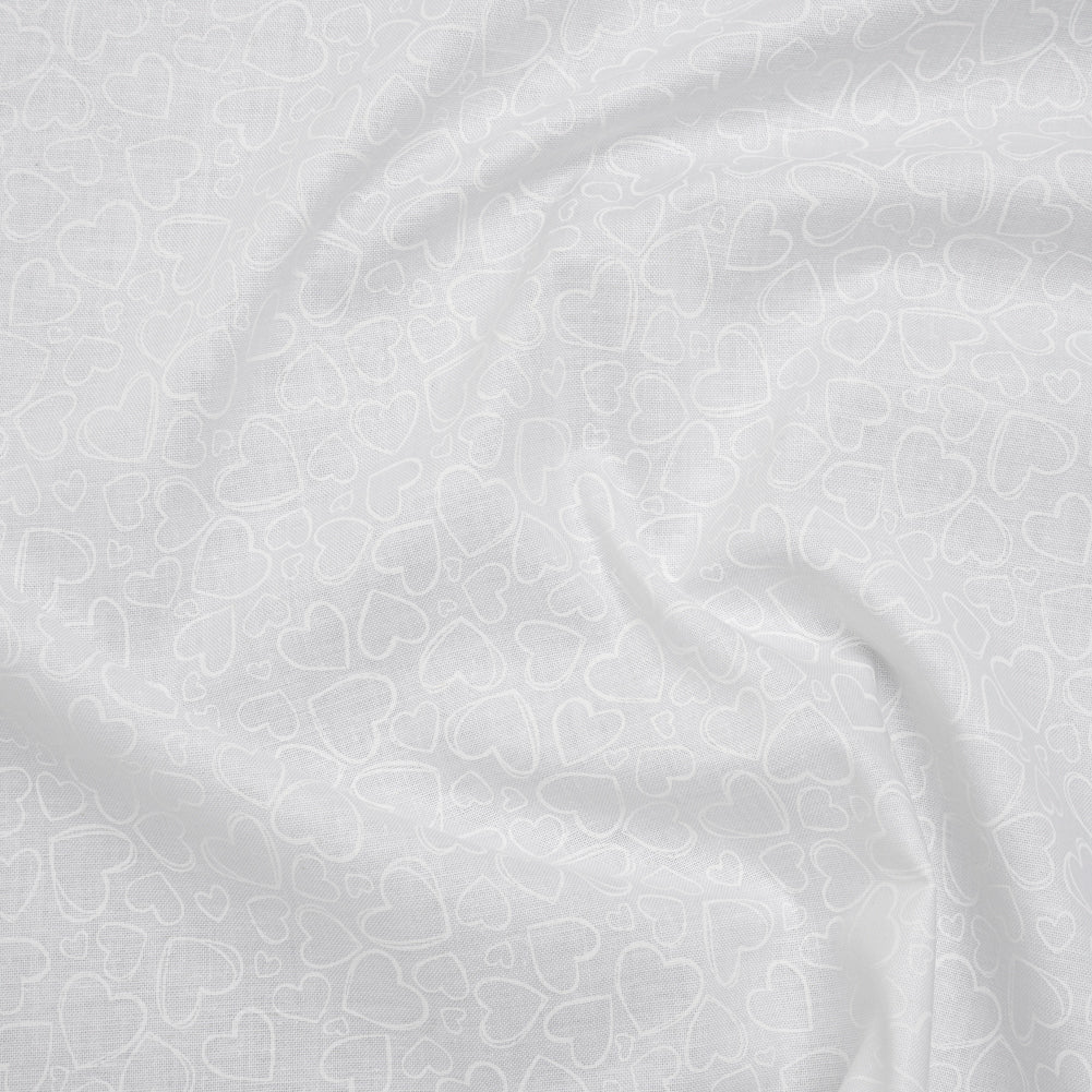 Printed Quilting Cotton by Patrick Lose for Northcott - White on White Doodle Hearts - Basically Black & White Collection