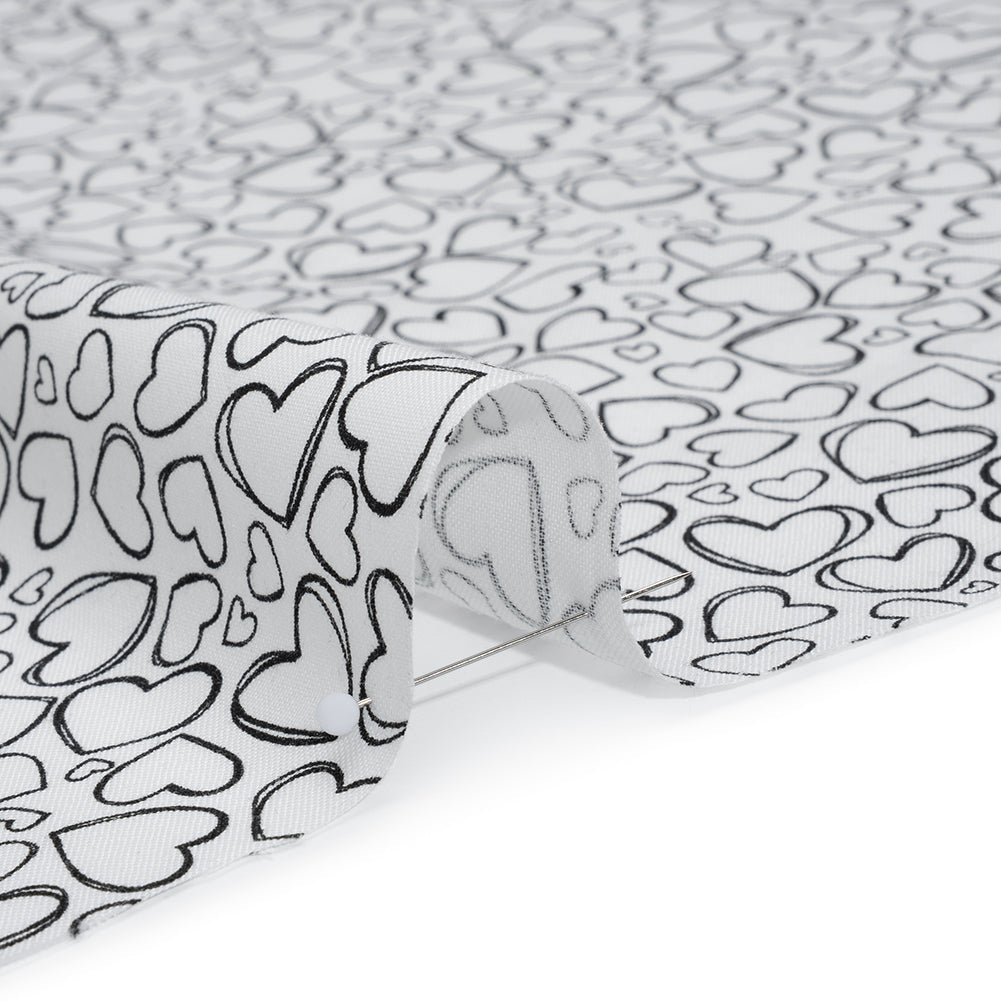Printed Quilting Cotton by Patrick Lose for Northcott - Black on White Doodle Hearts - Basically Black & White Collection