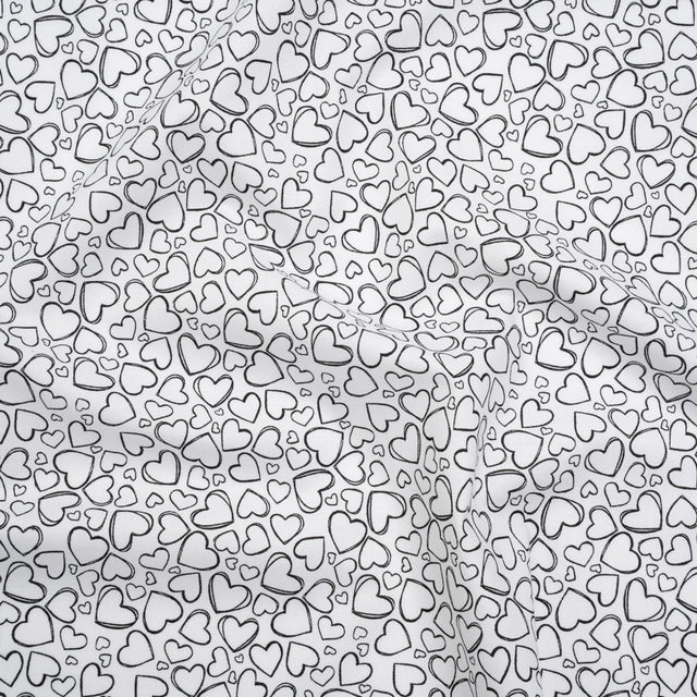 Printed Quilting Cotton by Patrick Lose for Northcott - Black on White Doodle Hearts - Basically Black & White Collection