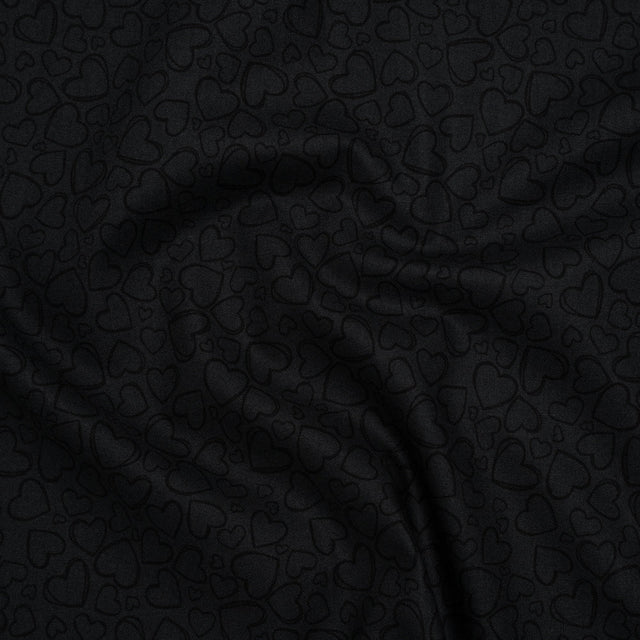 Printed Quilting Cotton by Patrick Lose for Northcott - Black on Black Doodle Hearts - Basically Black & White Collection