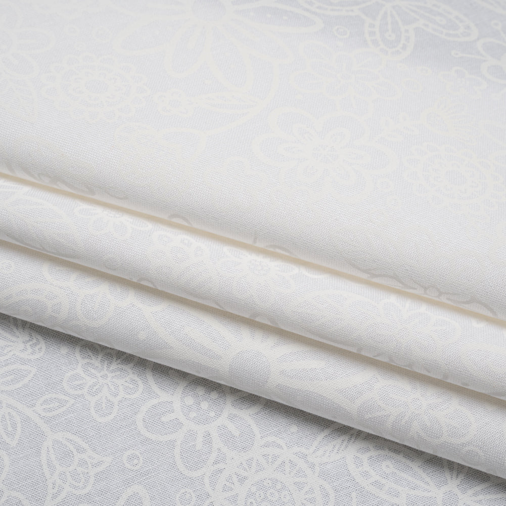 Printed Quilting Cotton by Patrick Lose for Northcott - White on White Groovy Garden Floral - Basically Black & White Collection