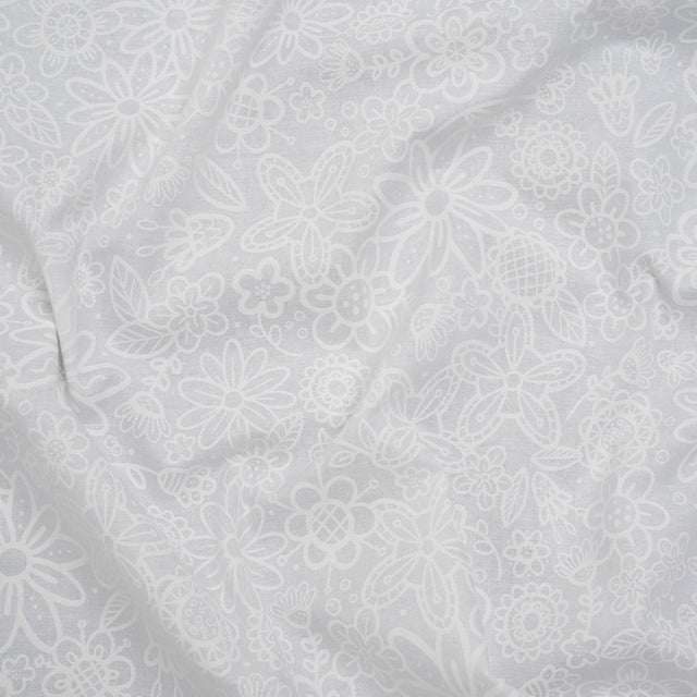Printed Quilting Cotton by Patrick Lose for Northcott - White on White Groovy Garden Floral - Basically Black & White Collection