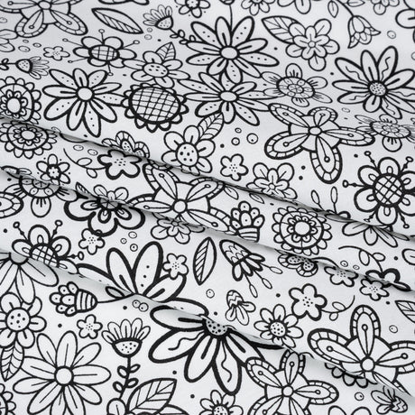 Printed Quilting Cotton by Patrick Lose for Northcott - Black on White Groovy Garden Floral - Basically Black & White Collection