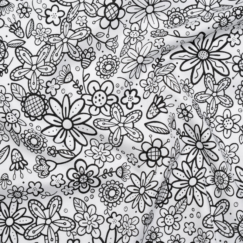 Printed Quilting Cotton by Patrick Lose for Northcott - Black on White Groovy Garden Floral - Basically Black & White Collection