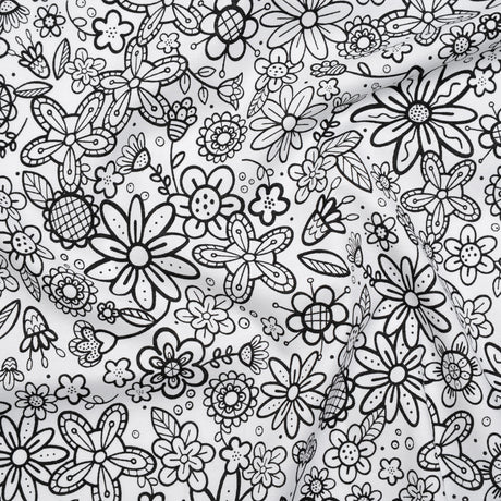 Printed Quilting Cotton by Patrick Lose for Northcott - Black on White Groovy Garden Floral - Basically Black & White Collection