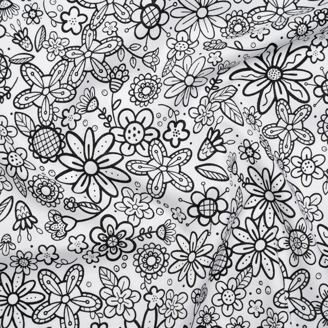 Printed Quilting Cotton by Patrick Lose for Northcott - Black on White Groovy Garden Floral - Basically Black & White Collection