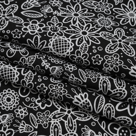 Printed Quilting Cotton by Patrick Lose for Northcott - Negative Groovy Garden Floral - Basically Black & White Collection