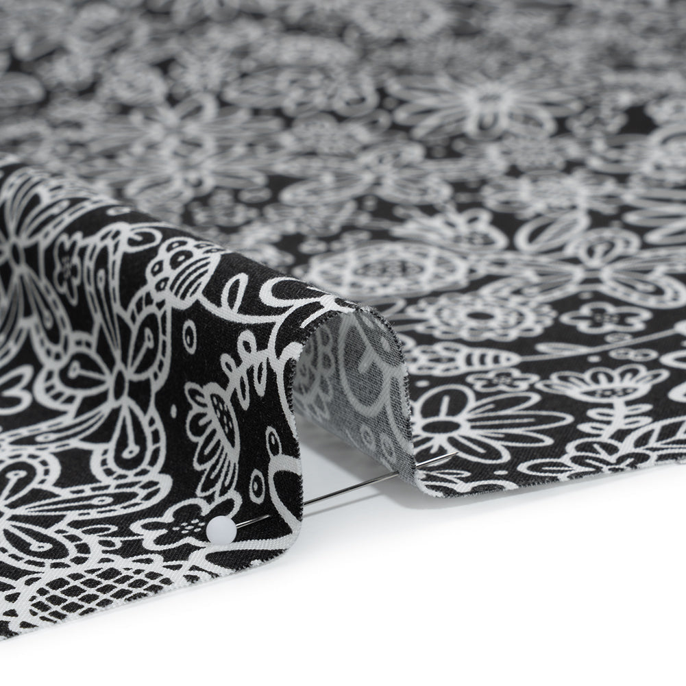 Printed Quilting Cotton by Patrick Lose for Northcott - Negative Groovy Garden Floral - Basically Black & White Collection
