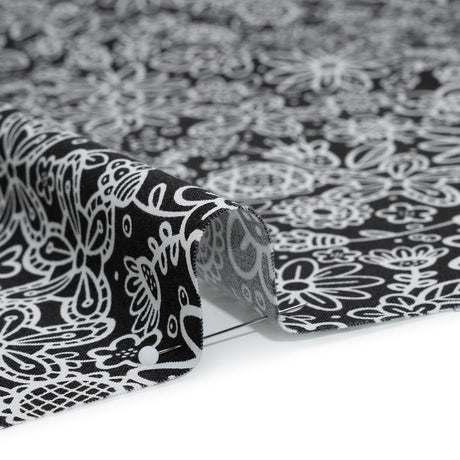 Printed Quilting Cotton by Patrick Lose for Northcott - Negative Groovy Garden Floral - Basically Black & White Collection