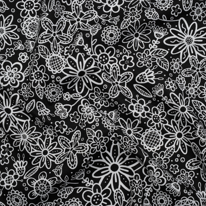 Printed Quilting Cotton by Patrick Lose for Northcott - Negative Groovy Garden Floral - Basically Black & White Collection