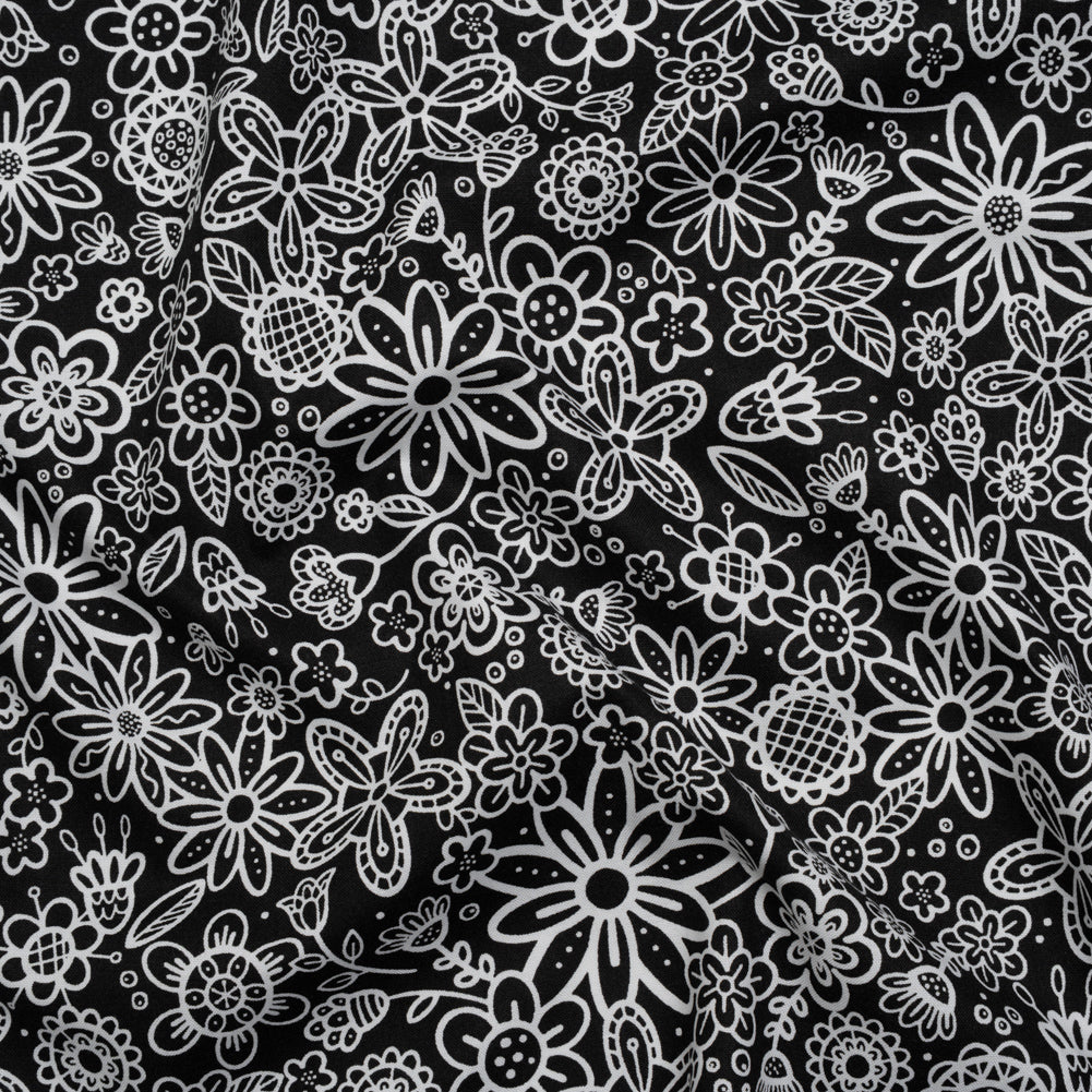 Printed Quilting Cotton by Patrick Lose for Northcott - Negative Groovy Garden Floral - Basically Black & White Collection