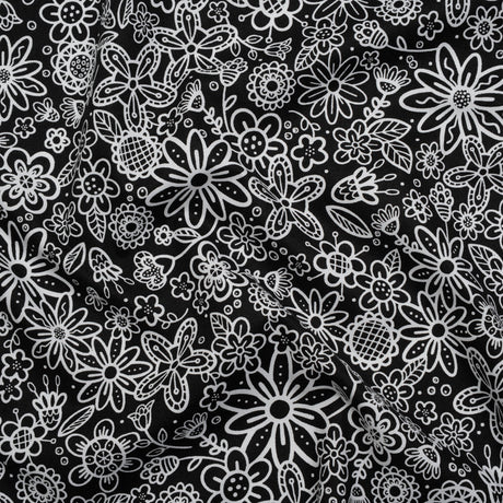 Printed Quilting Cotton by Patrick Lose for Northcott - Negative Groovy Garden Floral - Basically Black & White Collection
