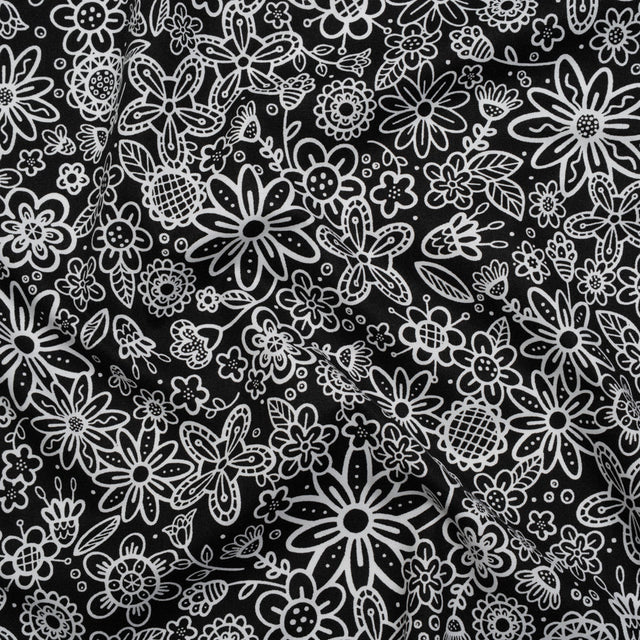 Printed Quilting Cotton by Patrick Lose for Northcott - Negative Groovy Garden Floral - Basically Black & White Collection