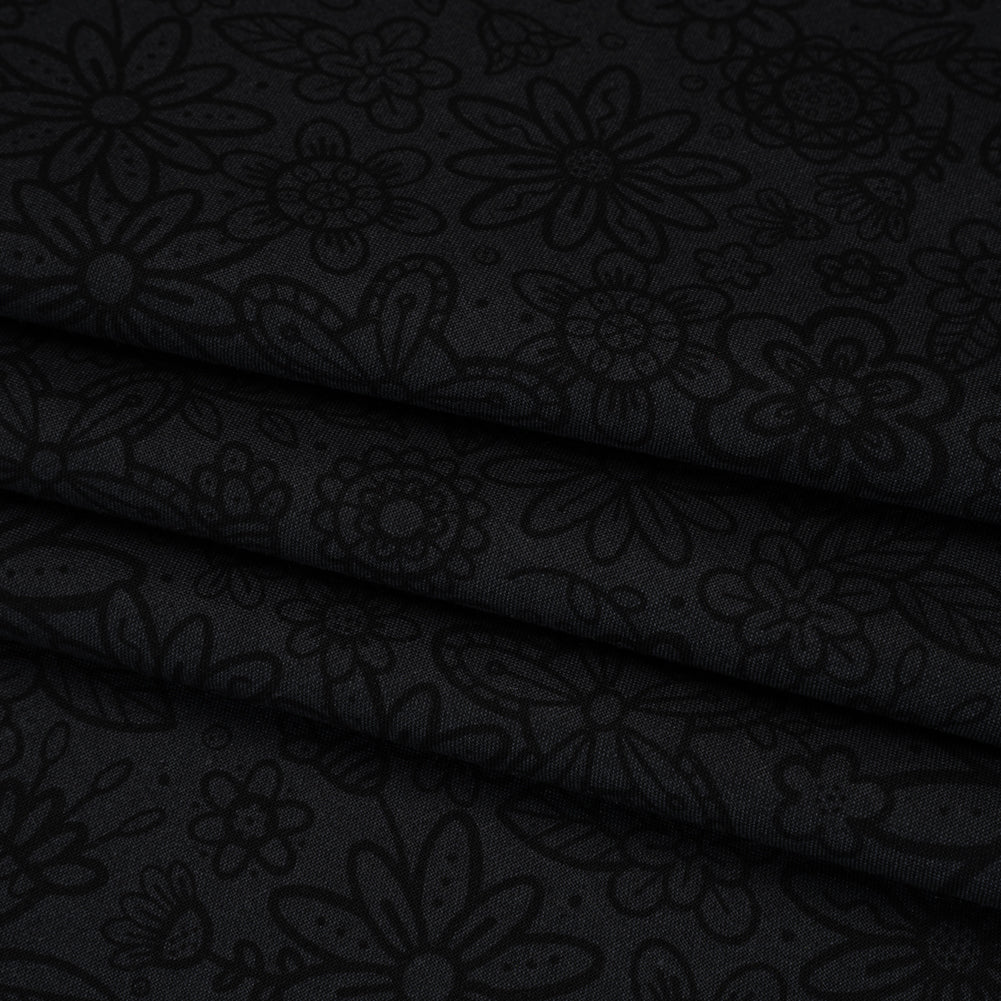 Printed Quilting Cotton by Patrick Lose for Northcott - Black on Black Groovy Garden Floral - Basically Black & White Collection