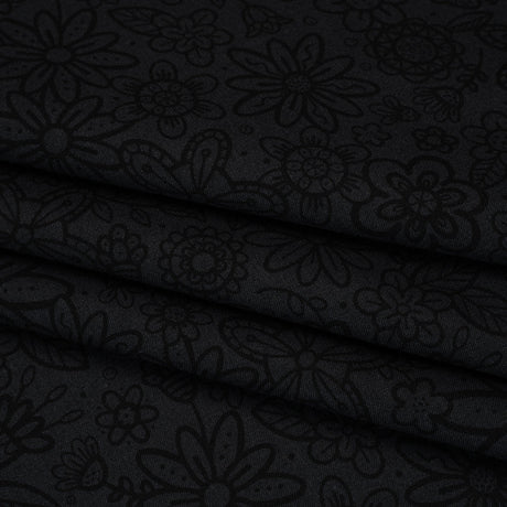 Printed Quilting Cotton by Patrick Lose for Northcott - Black on Black Groovy Garden Floral - Basically Black & White Collection