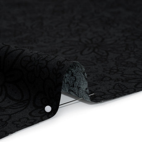 Printed Quilting Cotton by Patrick Lose for Northcott - Black on Black Groovy Garden Floral - Basically Black & White Collection