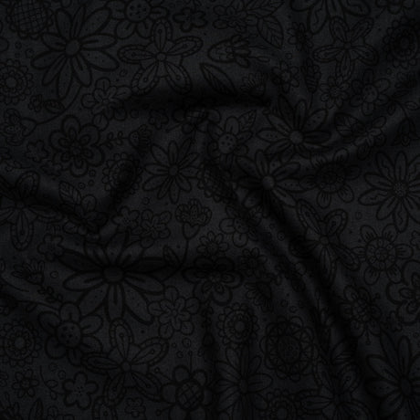 Printed Quilting Cotton by Patrick Lose for Northcott - Black on Black Groovy Garden Floral - Basically Black & White Collection