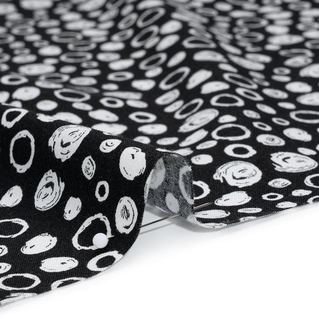 Printed Quilting Cotton by Patrick Lose for Northcott - White on Black Scribble Spots - Basically Black & White Collection
