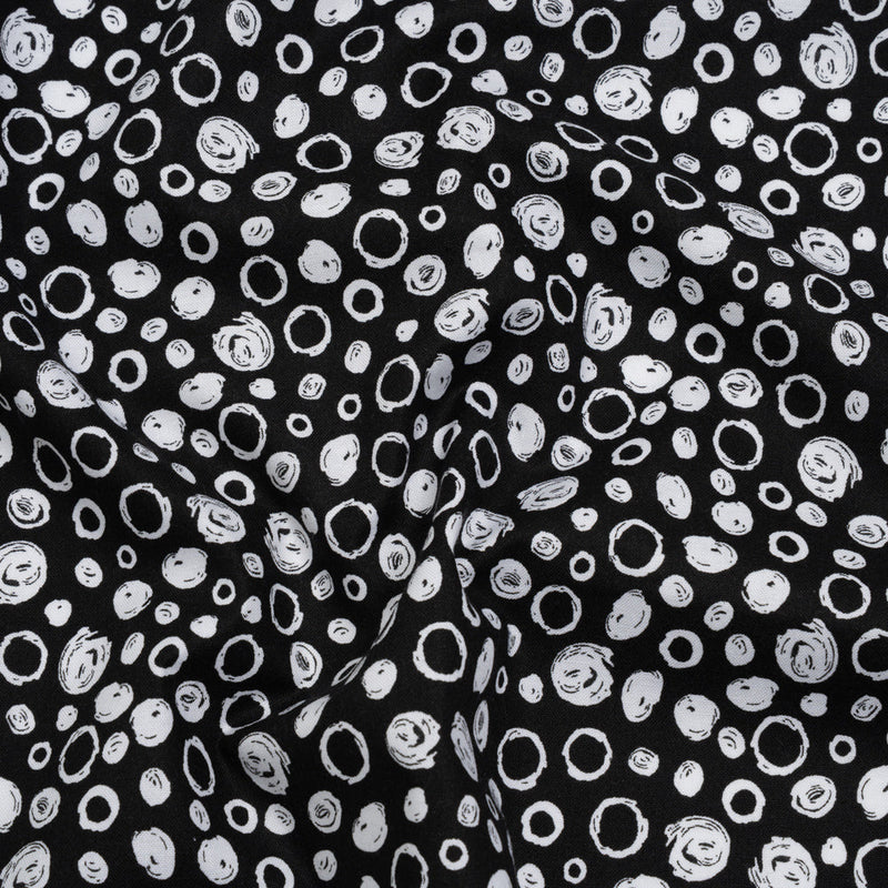 Printed Quilting Cotton by Patrick Lose for Northcott - White on Black Scribble Spots - Basically Black & White Collection