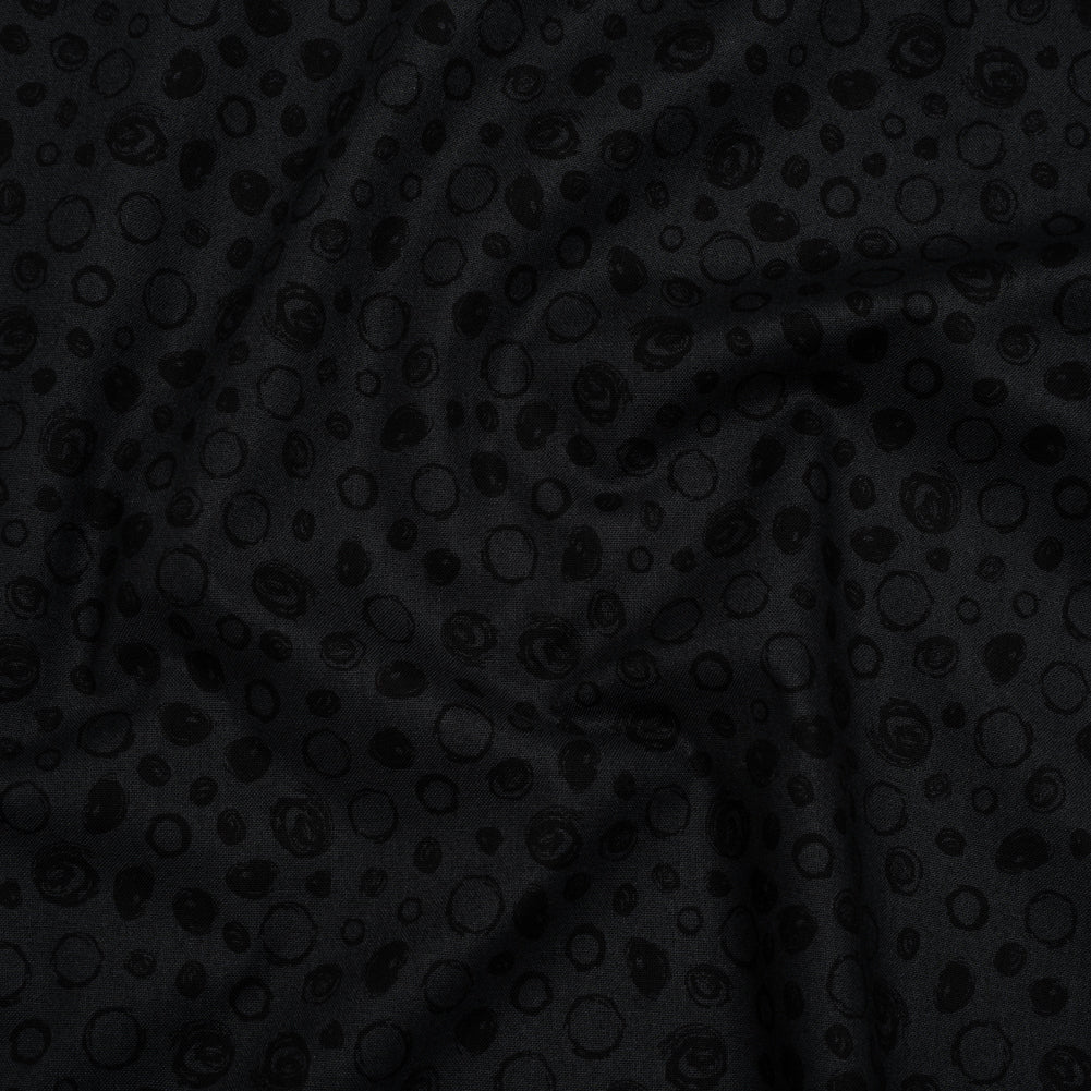 Printed Quilting Cotton by Patrick Lose for Northcott - Black on Black Scribble Spots - Basically Black & White Collection