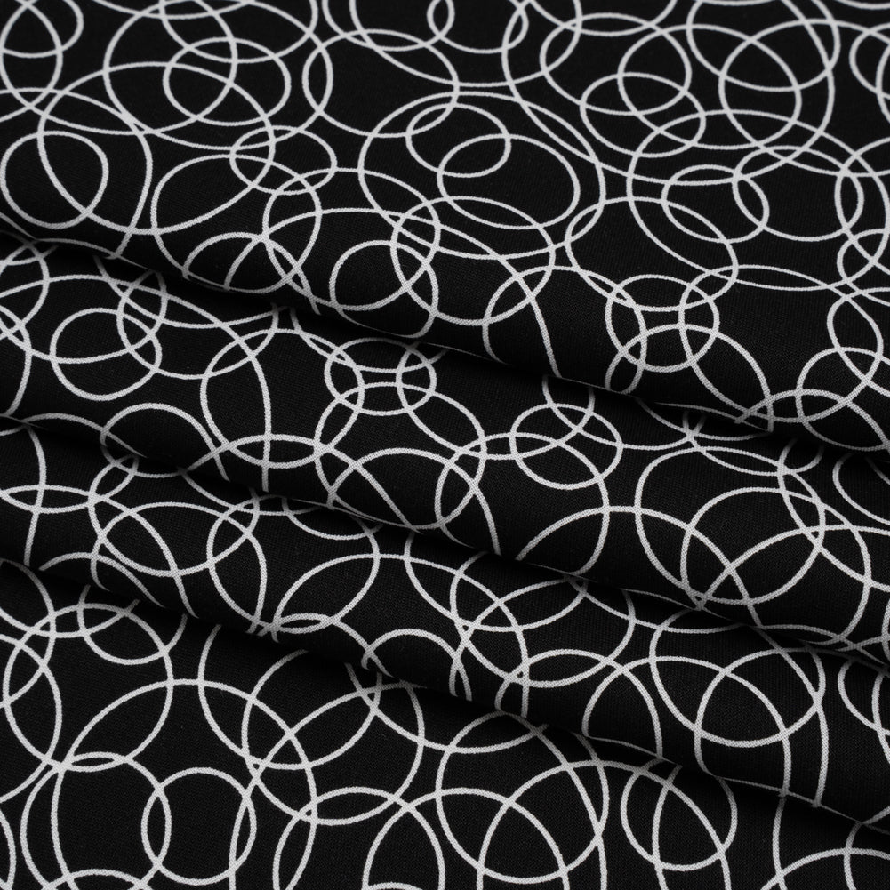 Printed Quilting Cotton by Patrick Lose for Northcott - White on Black Tangled Circles - Basically Black & White Collection