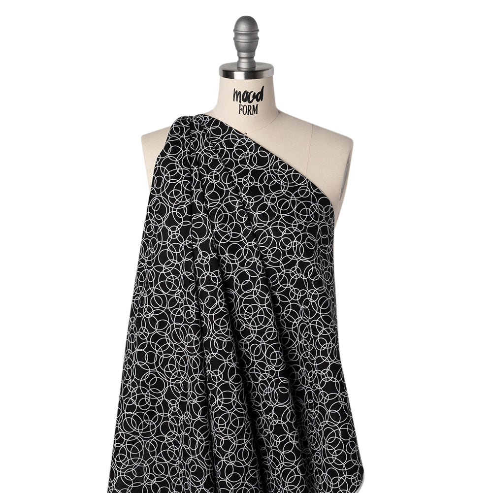 Printed Quilting Cotton by Patrick Lose for Northcott - White on Black Tangled Circles - Basically Black & White Collection
