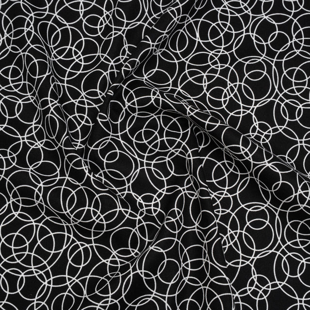 Printed Quilting Cotton by Patrick Lose for Northcott - White on Black Tangled Circles - Basically Black & White Collection
