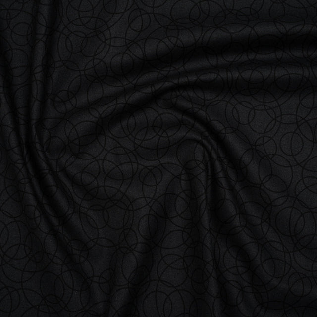 Printed Quilting Cotton by Patrick Lose for Northcott - Black on Black Tangled Circles - Basically Black & White Collection