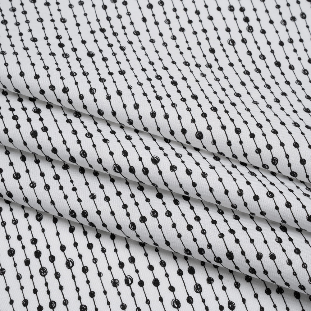 Printed Quilting Cotton by Patrick Lose for Northcott - Black on White Doodle Beaded Stripe - Basically Black & White Collection