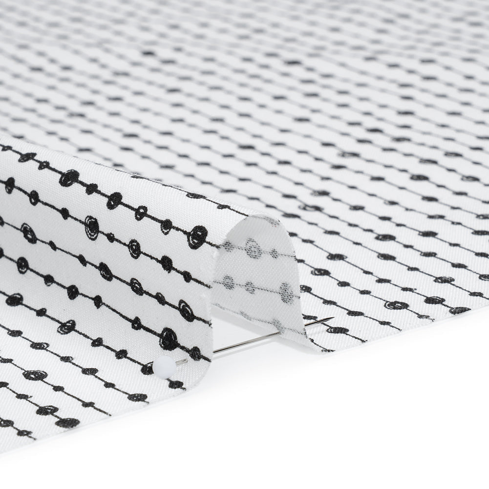 Printed Quilting Cotton by Patrick Lose for Northcott - Black on White Doodle Beaded Stripe - Basically Black & White Collection