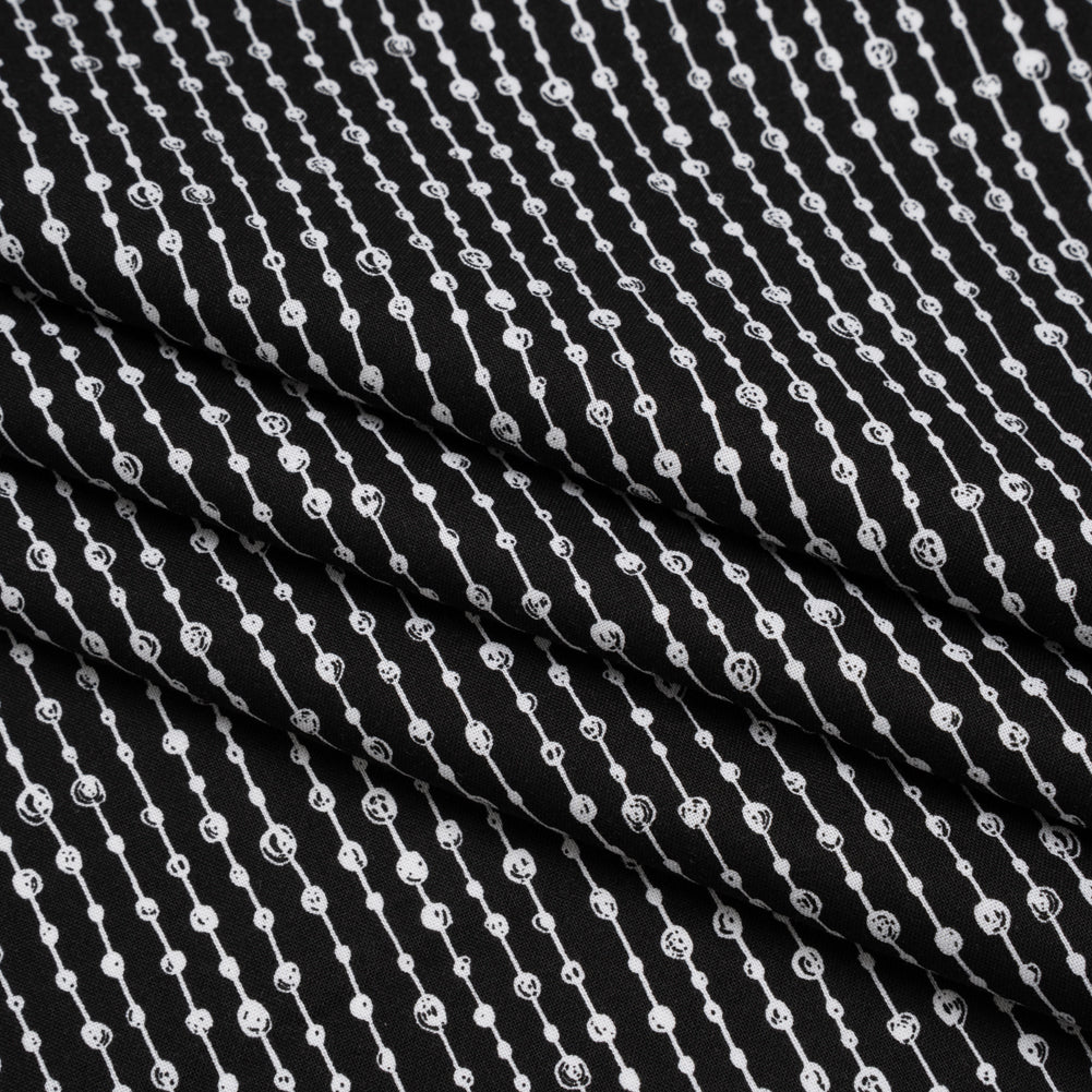 Printed Quilting Cotton by Patrick Lose for Northcott - White on Black Doodle Beaded Stripe - Basically Black & White Collection