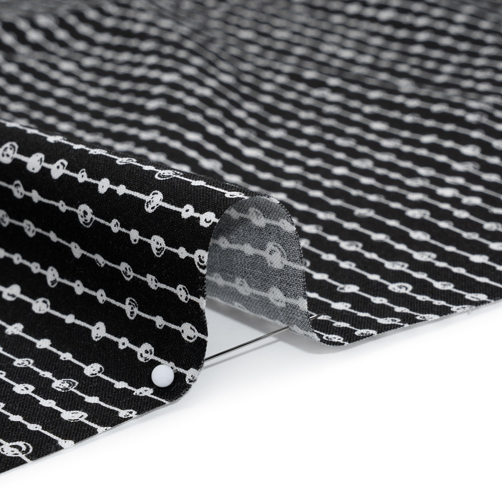 Printed Quilting Cotton by Patrick Lose for Northcott - White on Black Doodle Beaded Stripe - Basically Black & White Collection