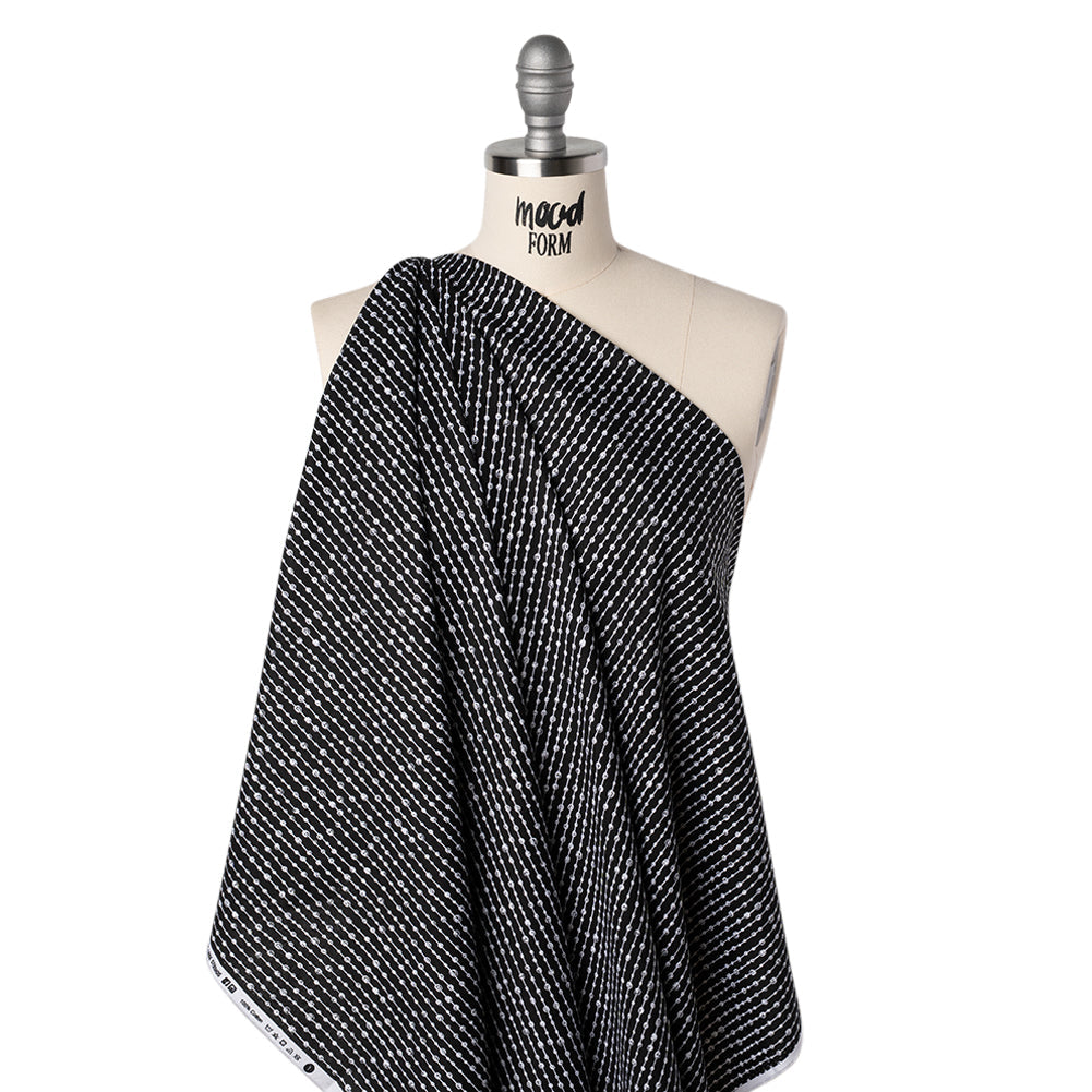 Printed Quilting Cotton by Patrick Lose for Northcott - White on Black Doodle Beaded Stripe - Basically Black & White Collection