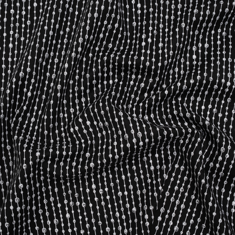 Printed Quilting Cotton by Patrick Lose for Northcott - White on Black Doodle Beaded Stripe - Basically Black & White Collection