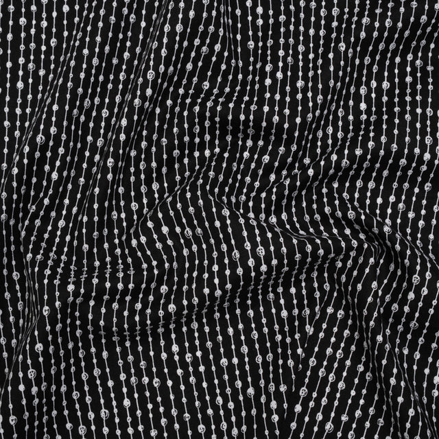 Printed Quilting Cotton by Patrick Lose for Northcott - White on Black Doodle Beaded Stripe - Basically Black & White Collection