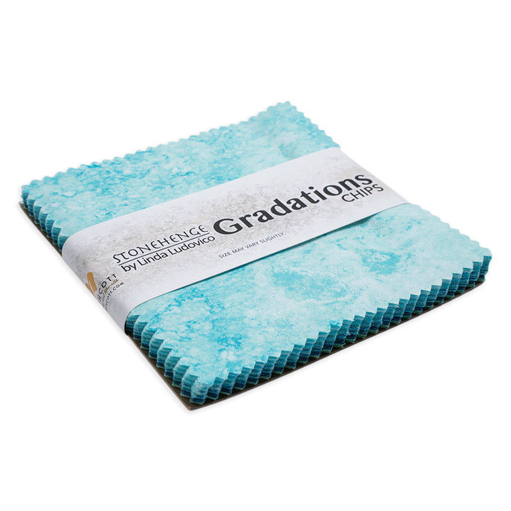 Stonehenge Quilting Cotton Chips 5" Square Precuts - Peacock - Gradations II Collection