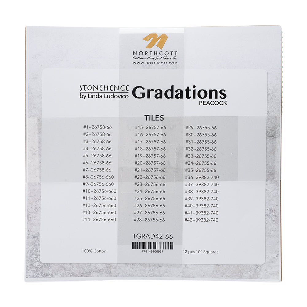 Stonehenge Quilting Cotton Tiles 10" Square Precuts - Peacock- Gradations II Collection