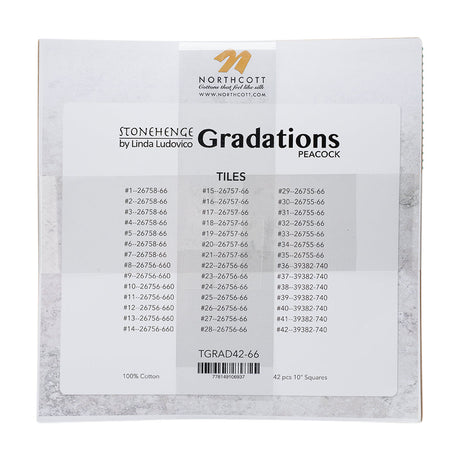 Stonehenge Quilting Cotton Tiles 10" Square Precuts - Peacock- Gradations II Collection