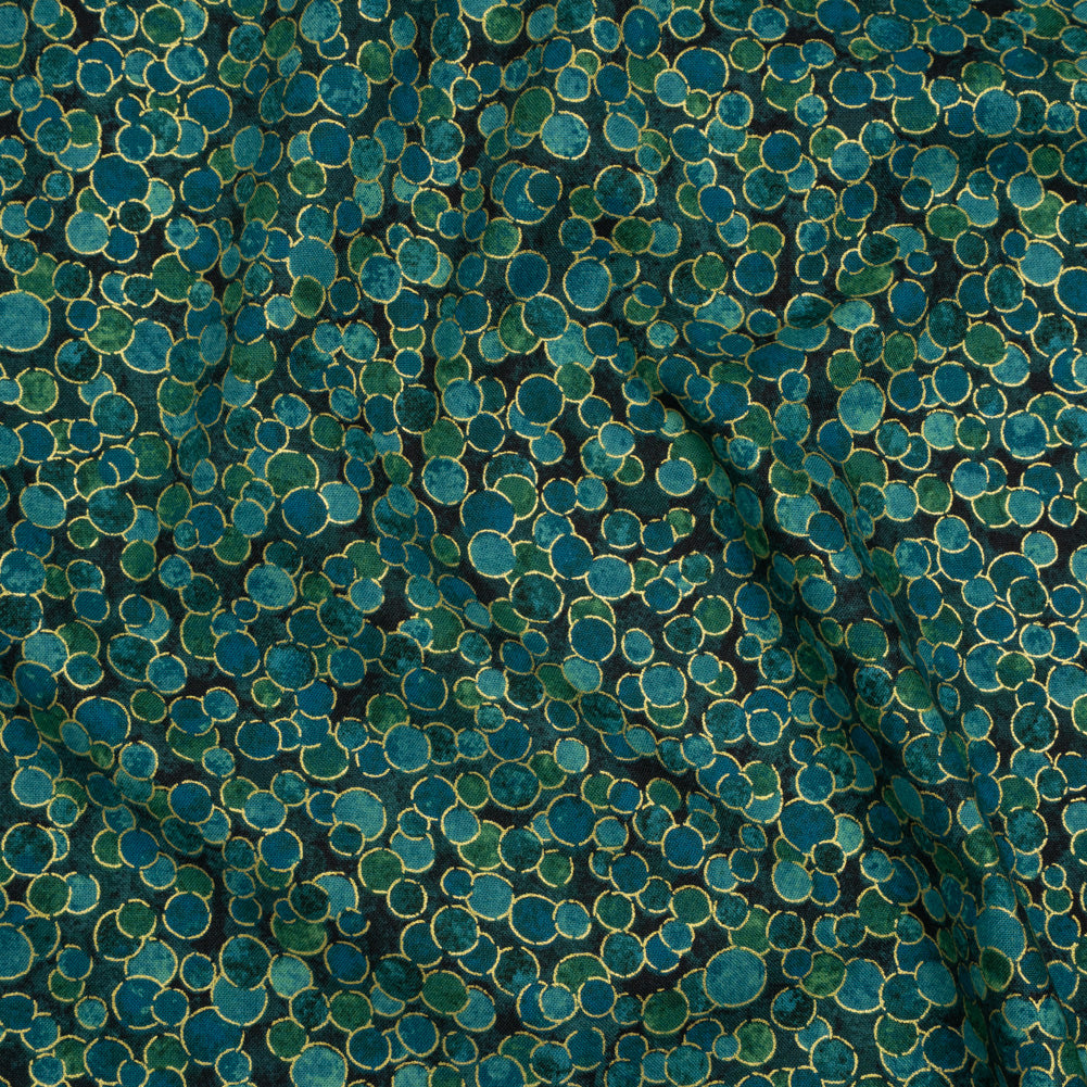 Metallic Printed Quilting Cotton by Northcott - Peacock Polka Dot Confetti - Shimmer Collection