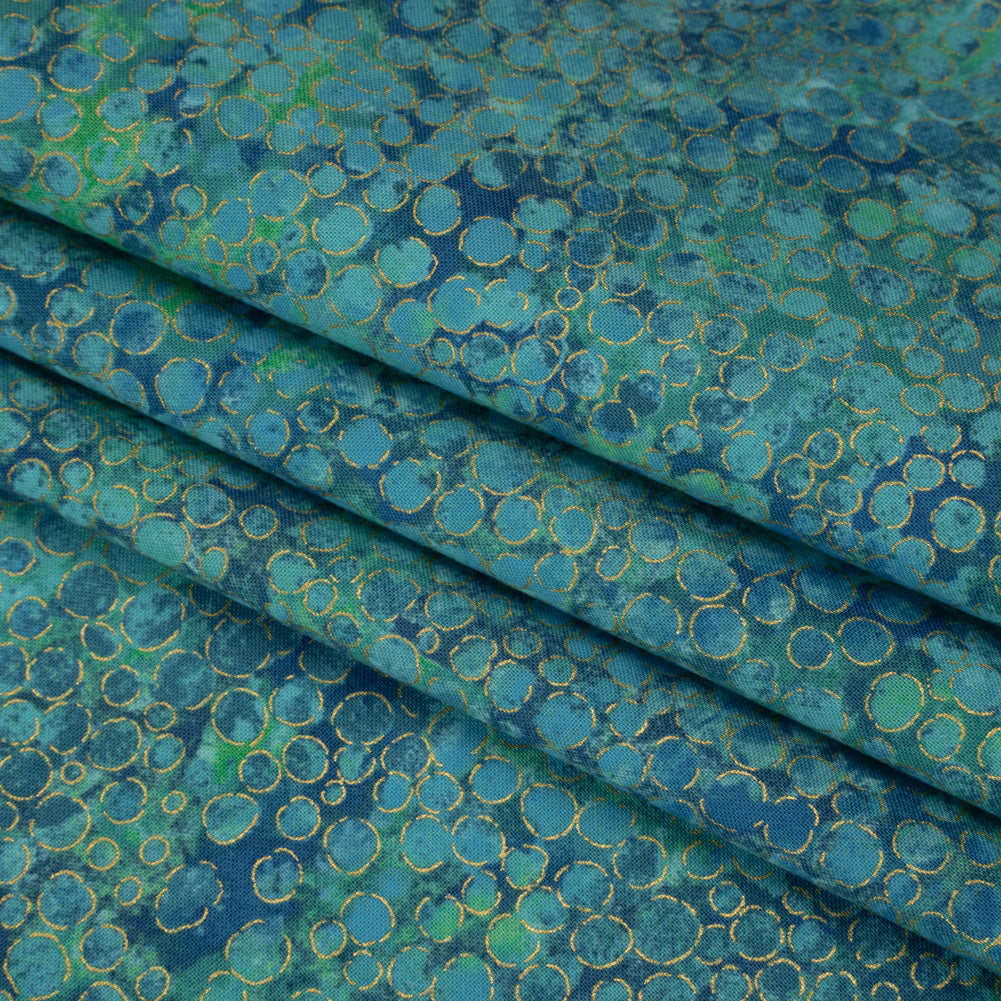 Metallic Printed Quilting Cotton by Northcott - Lagoon River Rocks - Shimmer Collection