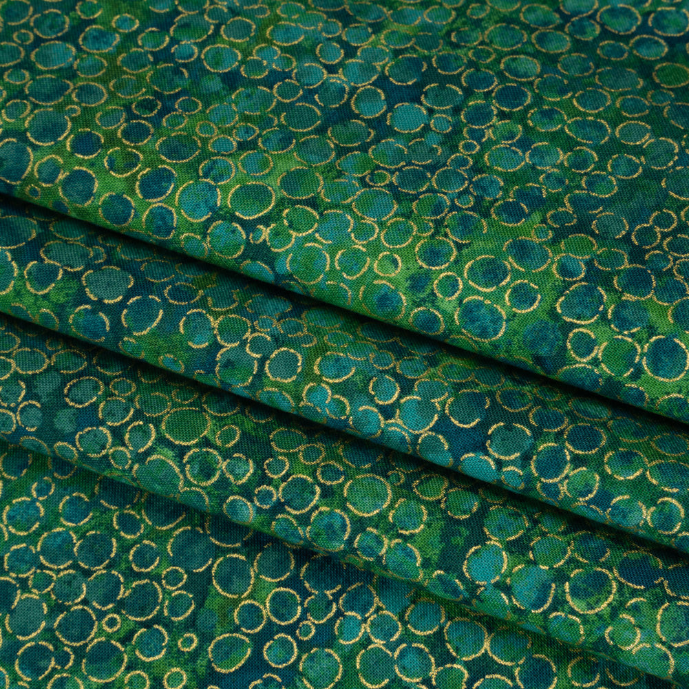 Metallic Printed Quilting Cotton by Northcott - Peacock River Rocks - Shimmer Collection