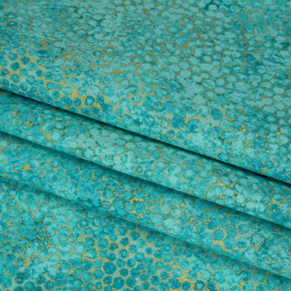 Metallic Printed Quilting Cotton by Northcott - Lagoon Pebbles - Shimmer Collection