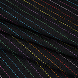 Printed Quilting Cotton by Ghazal Razavi for FIGO Studio - Black and Rainbow Dashed Stripes - Dusk Collection