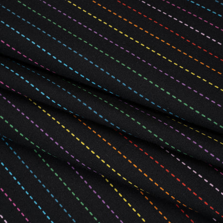 Printed Quilting Cotton by Ghazal Razavi for FIGO Studio - Black and Rainbow Dashed Stripes - Dusk Collection